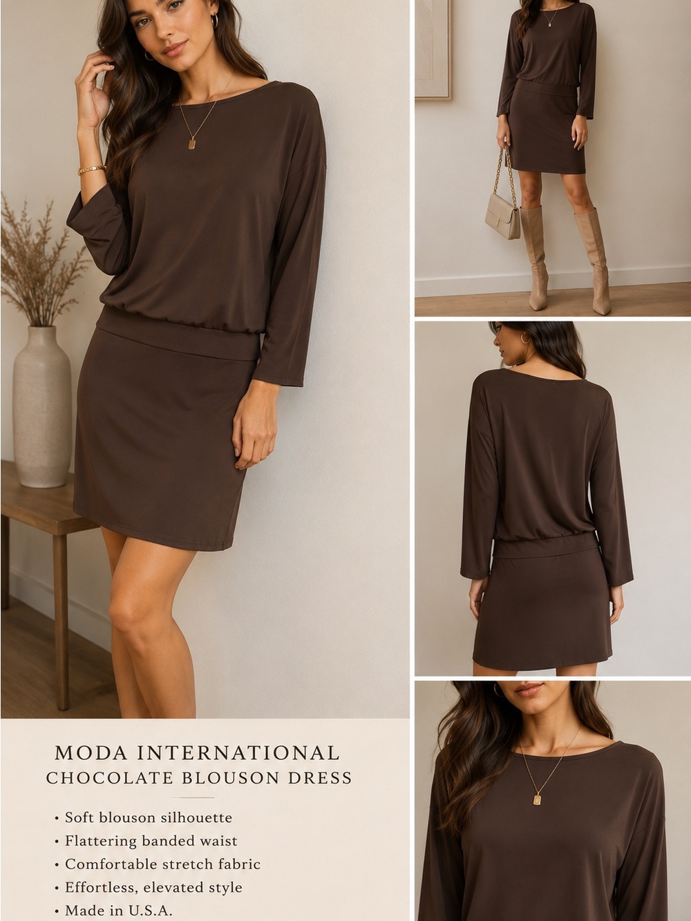 Moda International Chocolate Brown Blouson Mini Dress